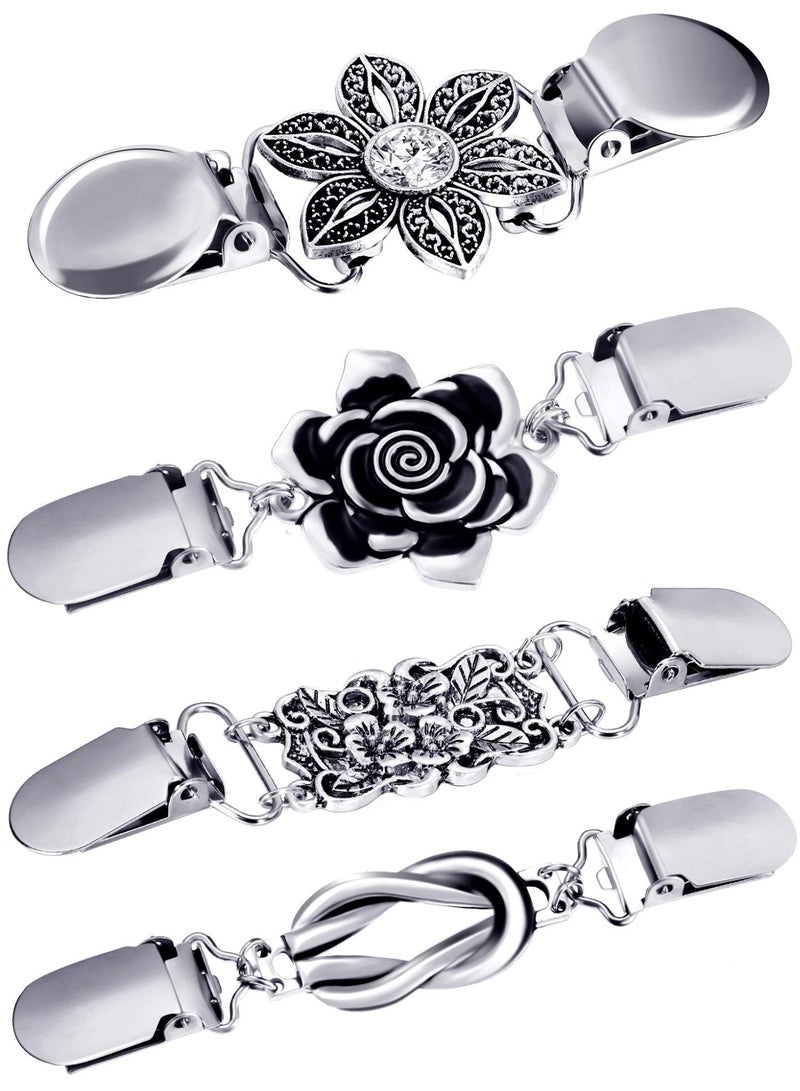 موردلي 4 قطع من مشابك شال سترة عتيقة ومشابك ياقة كارديجان ريترو ومشابك بروش قميص رسمي للنساء - Image 1